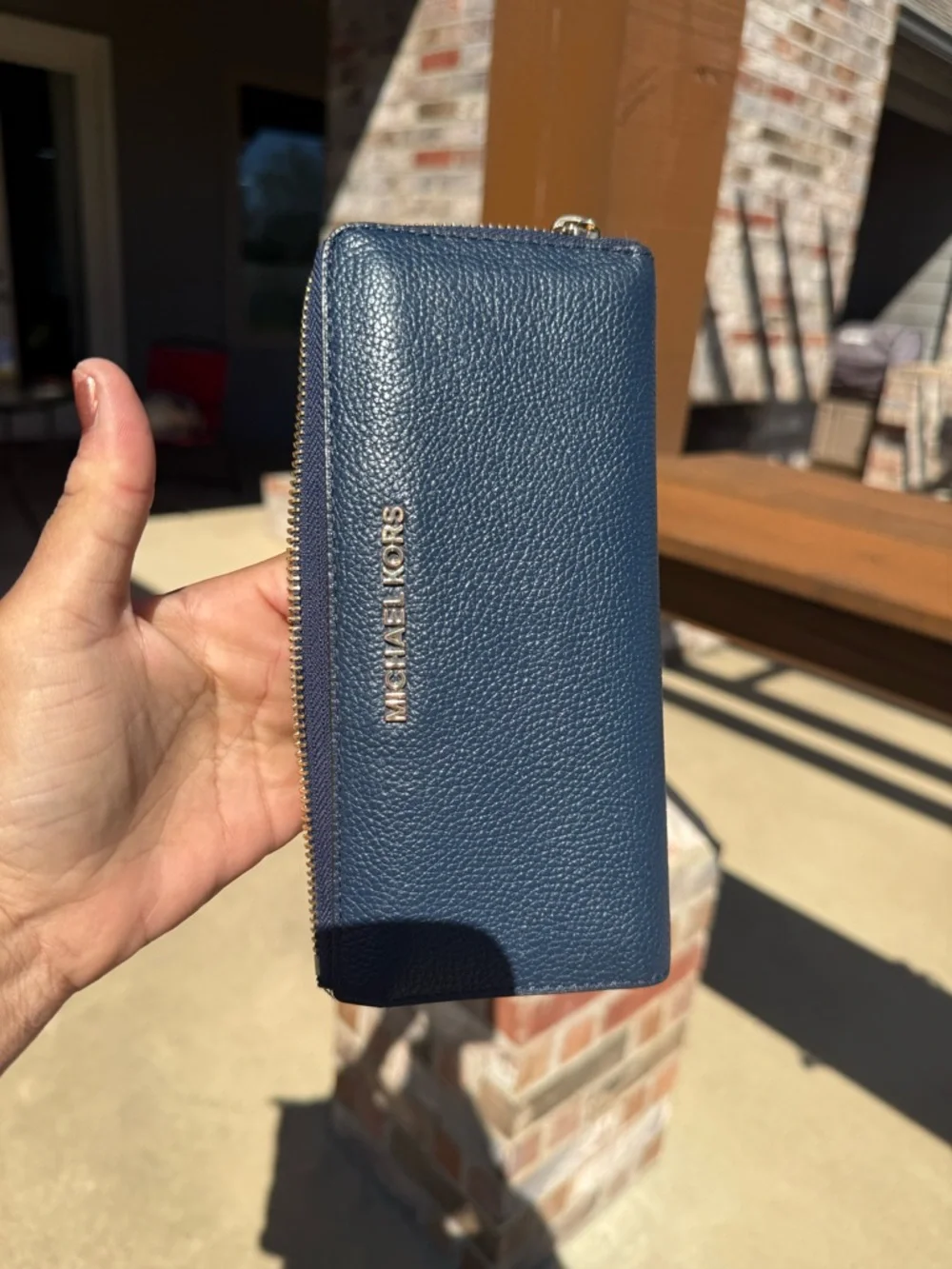 Michael Kors Dark Blue Textured Pebbled Leather Wallet